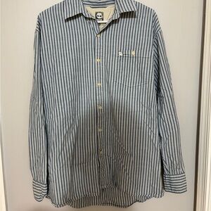 Timberland Men's Navy and White Striped Button-Down Shirt